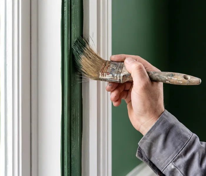 Painter cutting in a straight line along trim