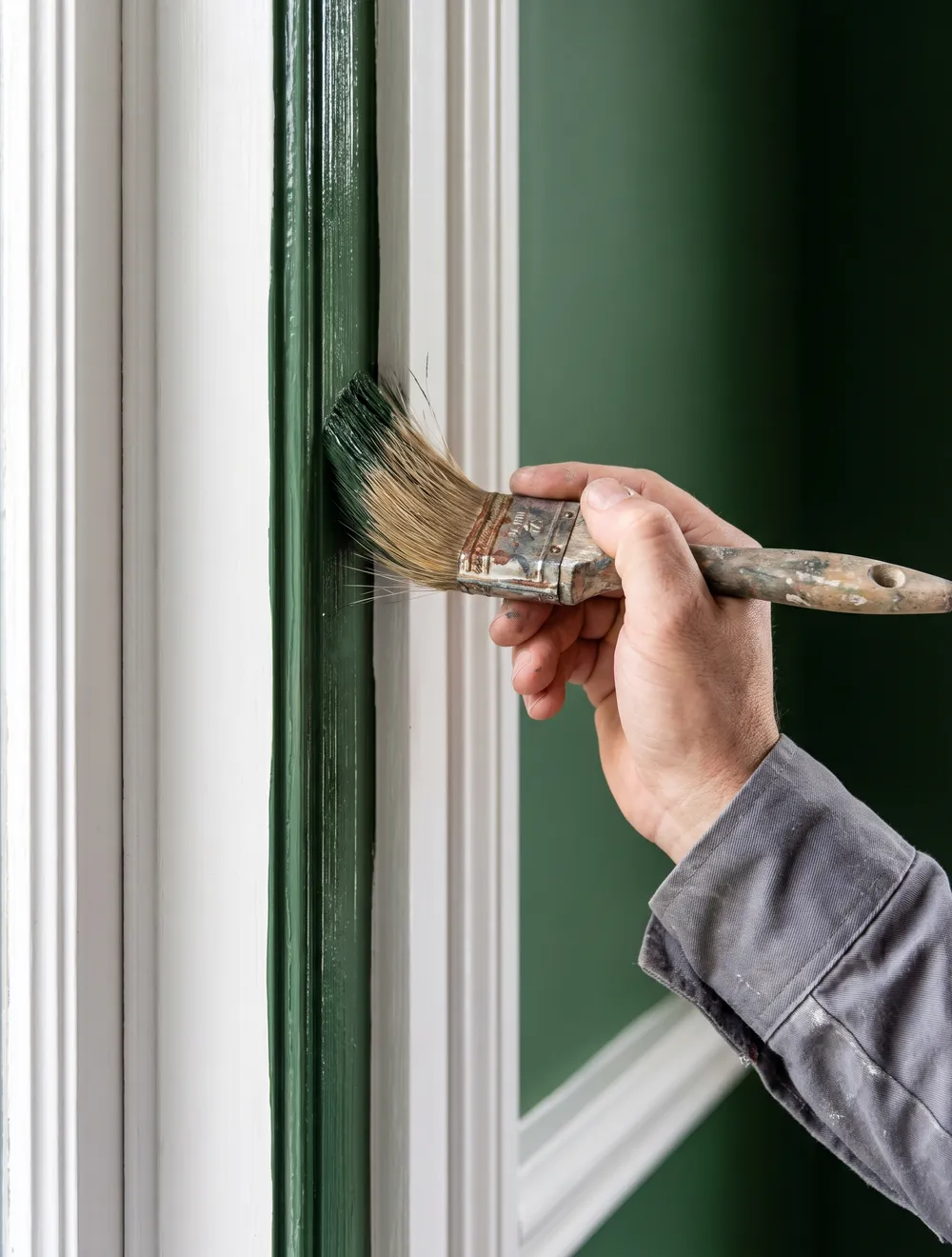 Painter cutting in a straight line along trim